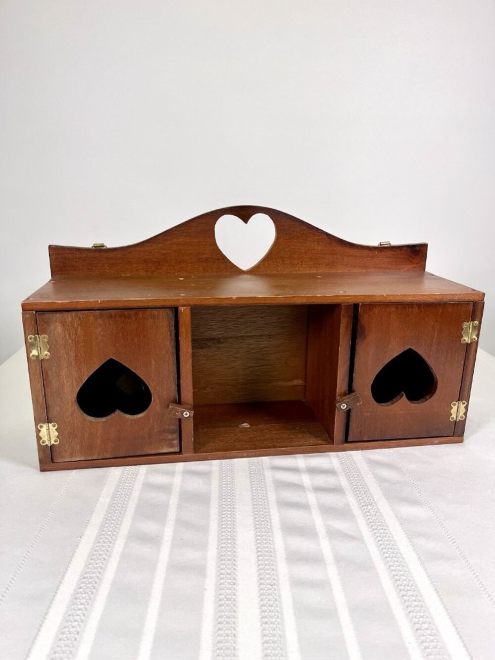 Vintage Country Heart Cutout Wooden Wall Cabinet Shelf Cottagecore Rustic Boho